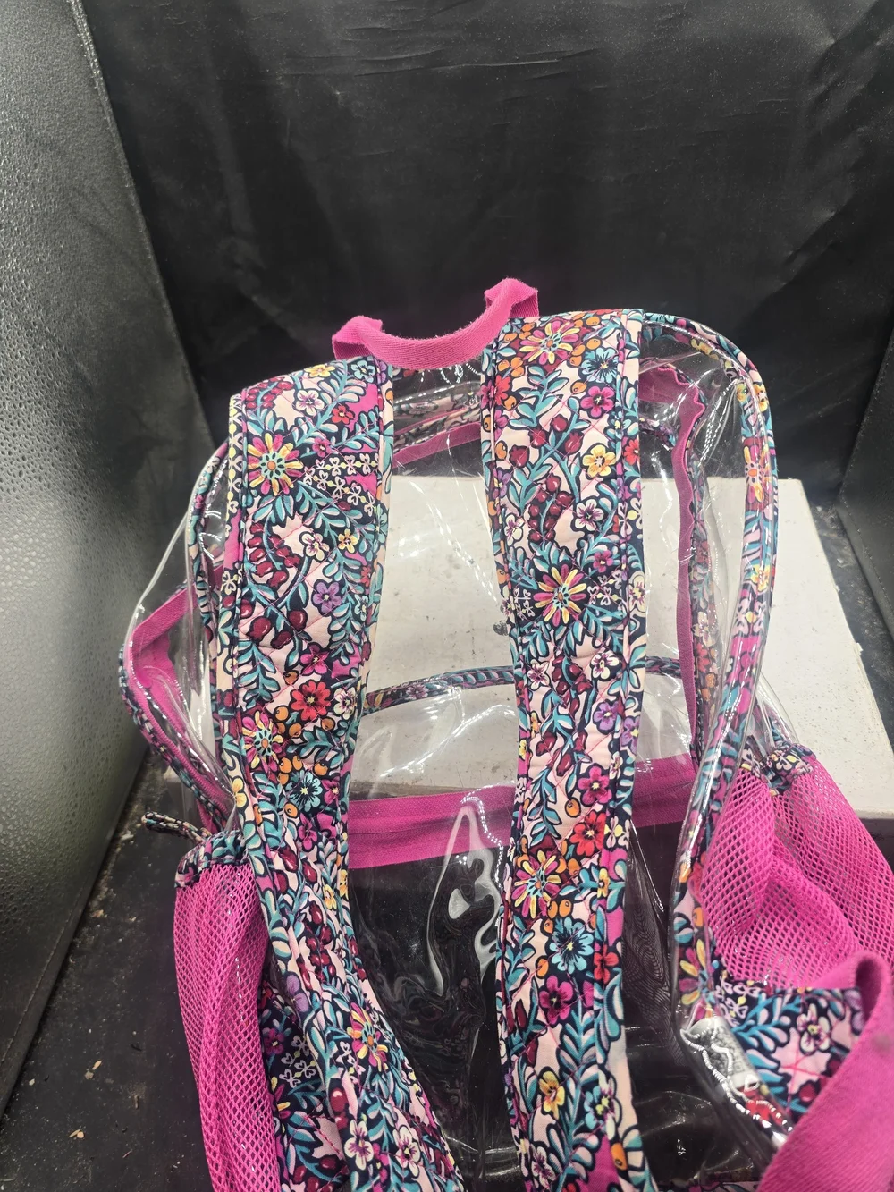 Vera Bradley Clear Backpack with Hot Pink Floral Trim